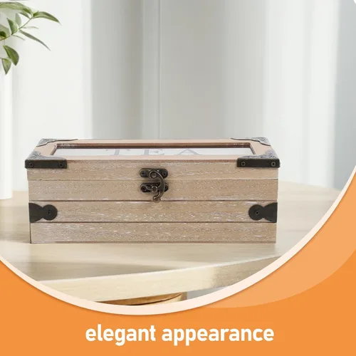 Vista 9 de Wooden Tea Bag Storage Chest with Lid, 3 Divided Compartments Organizer Space-saving Countertop Design, Separates Beverage Pouches, for Coffee