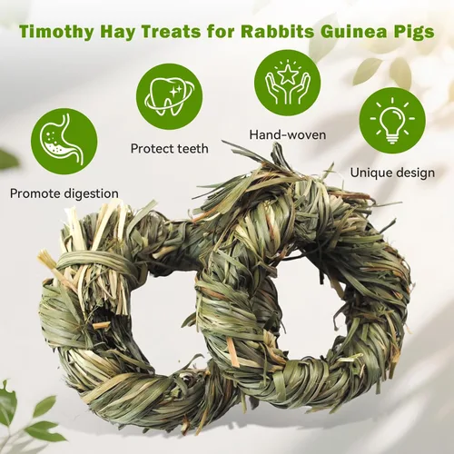 Vista 5 de 12 juguetes masticables de conejito para dientes, círculo de heno Timothy para conejos, anillos de heno Timothy para animales pequeños, conejillos