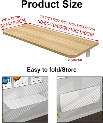 Vista 5 de Mesa plegable para lavandería, mesa plegable de hojas colgantes para montaje en pared, escritorio para computadora, soporte plegable resistente
