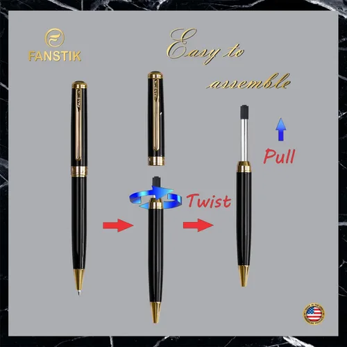 Vista 9 de FANSTIK Bolígrafo de lujo negro y dorado, juego de regalo elegante para mujeres, chapado en oro real de 24 quilates, juego de regalo profesional