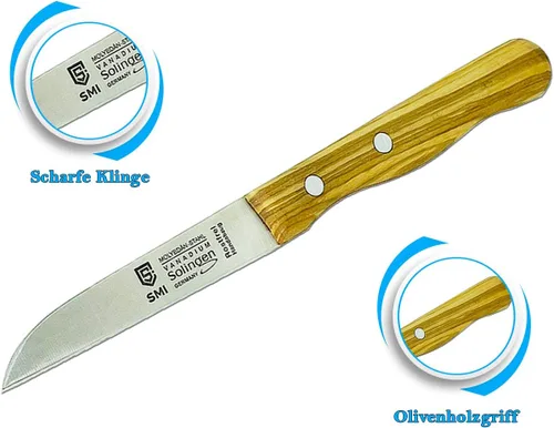 Vista 3 de SMI - Cuchillo de pelar con mango de madera de olivo Cuchillo Solingen - Fabricado en Alemania - No apto para lavavajillas