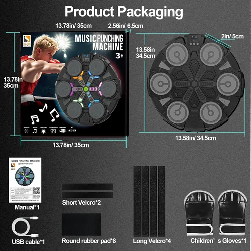 Vista 9 de Music Punching Machine for Kids Adults,Bluetooth Wall Mounted Boxing Trainer with Gloves,Rhythm Lights,2 Player Battle Mode,Reaction Training