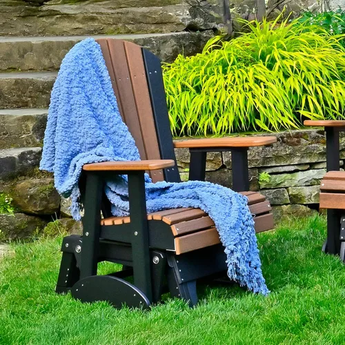 Vista 2 de LuxCraft Silla mecedora Adirondack de 2 pies, mecedora para patio al aire libre, balancín deslizante para exteriores (caoba antigua)
