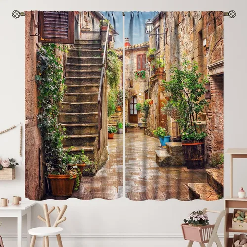 Vista 23 de Cortinas italianas, patio antiguo, sillas de café de Italia, casas históricas en la calle, sala de estar, dormitorio, cortinas opacas con bolsillo