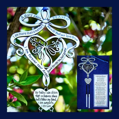 Vista 3 de Mooney Tunco, memorial con llamador de ángel "A Gift from Heaven" Engraved Pewter Wind Chime in Gift Box with Poem for Funeral Sympathy Gift or to
