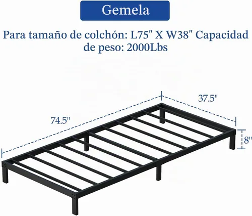 Vista 3 de YUSENHEEI Marco de cama individual de 8 pulgadas, marco de cama de plataforma de metal resistente, no necesita somier, sin ruido, fácil montaje