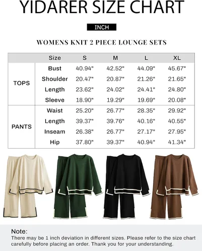 Vista 4 de Yidarer Conjunto de 2 piezas de punto para mujer, suéter de manga larga, pantalones de pierna ancha, conjunto de ropa deportiva