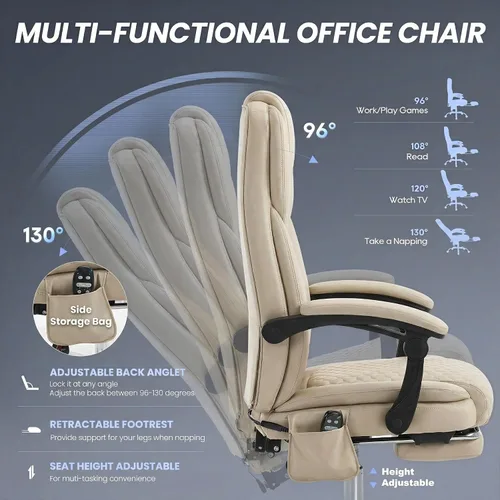 Vista 7 de MALOL Silla de oficina de masaje de 300 libras, silla de escritorio grande y alta con 3 niveles de calor y reposapiés, silla ejecutiva ergonómica