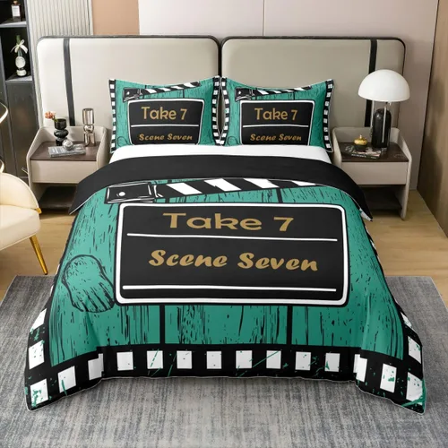 Vista 12 de Homewish Theater Cinema Poster 100% Cotton Duvet Cover Twin Size,Retro Movie Bedding Set 2Pcs for Kids Girls Boys Room Decor,Popcorn Comforter Cover