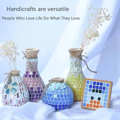 Vista 7 de Azulejos de mosaico de bricolaje para manualidades, kits de mosaico de vidrio colorido para adultos, 350 azulejos de mosaico de vidrieras a granel