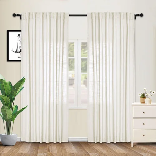 Vista 48 de cololeaf Cortinas de lino naturales de 63 pulgadas de largo, cortinas neutras con bolsillo para barra, pestaña trasera, oscurecimiento de la Aqua