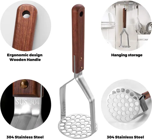 Vista 3 de Triturador de patatas mejorado, acero inoxidable, resistente, mango antideslizante, no es fácil de doblar, fácil de usar, construcción resistente