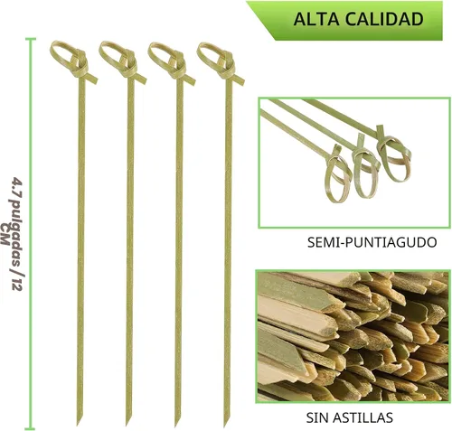 Vista 7 de 100 palillos de cóctel, palillos de dientes de 4.7 pulgadas para aperitivos, brochetas de nudo de bambú natural, mini palitos de comida, selecciones