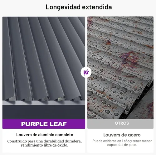 Vista 8 de Pérgola PURPLE LEAF con listones de 8 x 10 pies para exteriores con sistema de drenaje