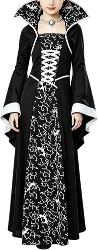Vista 5 de Traje de Halloween para niña, disfraz de vampiro, terciopelo gótico negro y Blanco