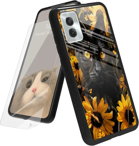 Vista 48 de Funda para Motorola Moto G Play 4G 2024 con protector de pantalla, parte trasera de vidrio templado + funda de silicona suave TPU absorción
