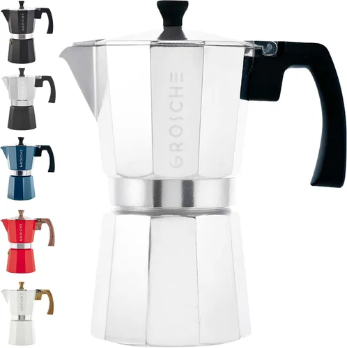 Vista 26 de GROSCHE Milano - Cafetera Moka para estufa, olla de expreso para 3 tazas de café, 5 oz, color negro - Cafetera cubana para estufa, cafetera Moka
