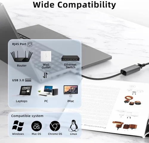 Vista 6 de Adaptador Ethernet USB 3.0, WALNEW 1000 Mbps Gigabit USB a Ethernet LAN adaptador de red, convertidor de cable USB macho a RJ45 hembra para MacBook