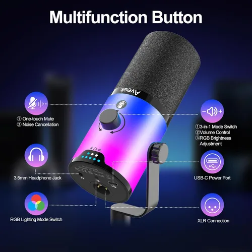Vista 7 de Aveek Micrófono dinámico USB/XLR con brazo de brazo