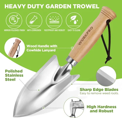 Vista 3 de WORKPRO Paleta de mano de jardín de 11", acero inoxidable pulido resistente