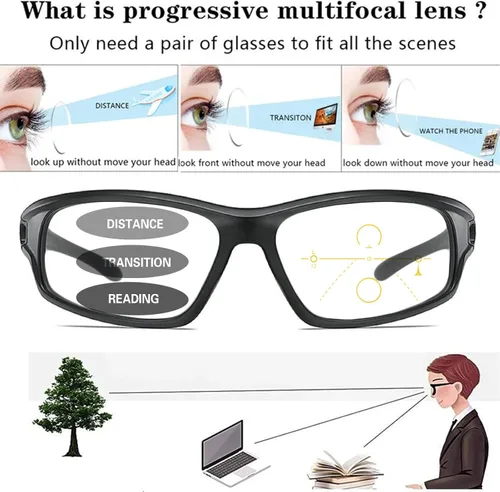 Vista 4 de Gafas de sol fotocrómicas progresivas de lectura multienfoque para hombres envuelven con estilo deportivo de transición