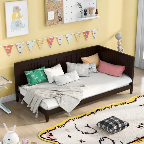Vista 3 de Sofá cama de madera de diseño clásico, sofá cama, cama de plataforma, tamaño individual con salud y comodidad para dormitorio, estudio, sala