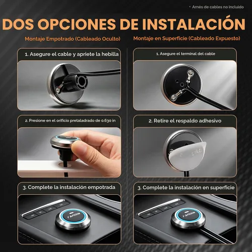 Vista 7 de Botón de bocina Swith Interruptor de botón momentáneo de la bocina del coche del acero inoxidable Botón plateado