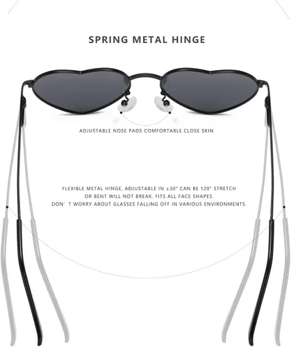 Vista 5 de LASPOR Gafas de sol polarizadas con forma de corazón para mujer, con marco de metal, protección UV400