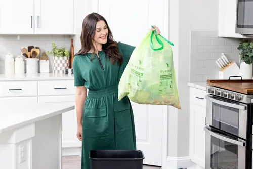 Vista 2 de SUPERBIO Bolsas de Basura de Cocina Compostables con Cordón de 8 Galones, 30.3 Litros, 30 Unidades, 1 Mil, Bolsas de Basura de Alimentos