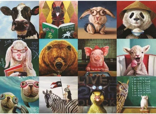 Vista 2 de EuroGraphics Funny Animals by Lucia Heffernan - Rompecabezas de 1000 piezas