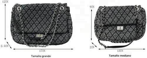 Vista 5 de Bolso casual de un hombro de moda retro de mezclilla a cuadros de diamante gris para mujer Grande
