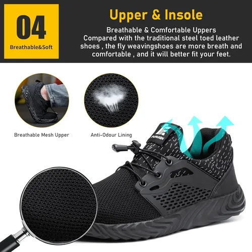 Vista 5 de Furuian Zapatos indestructibles con punta de acero para hombres y mujeres, ligeros, resistentes a pinchazos, zapatos de trabajo de seguridad