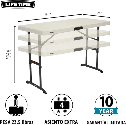 Vista 3 de LIFETIME 80387 Mesa plegable ajustable comercial de 4 pies, almendra