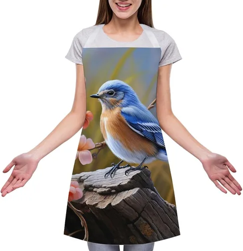 Vista 3 de Personalized Eastern Bluebird Adult Apron, Kitchen Cooking Aprons for Woman Man, Adjustable Bib Apron with Pocket for Baking, BBQ Crafting Outdoors