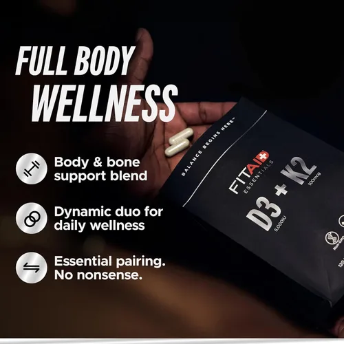 Vista 3 de FITAID Essentials Suplemento de vitamina D3 K2 de 5000 UI, 125mcg D3 + 100mcg K2 MK7, suplementos VIT D3 y K2 de alta absorción para atletas, salud