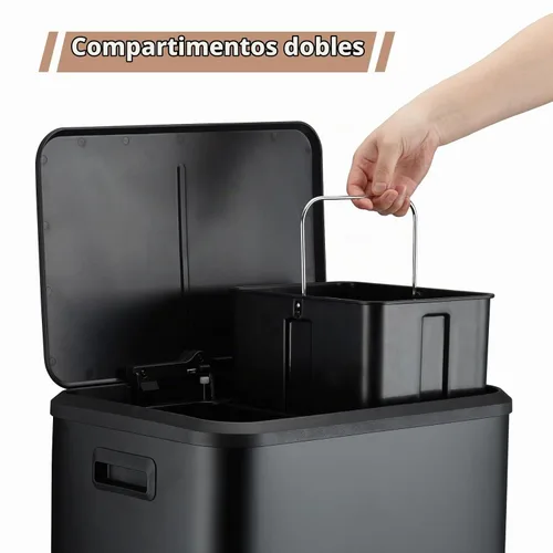 Vista 3 de GAOMON Cubo de Basura Dual Rectangular, Papelera de Acero Inoxidable con Tapa, 30 Litros (2 X 15 L), Papelera con Combinación de Reciclaje, Tapa