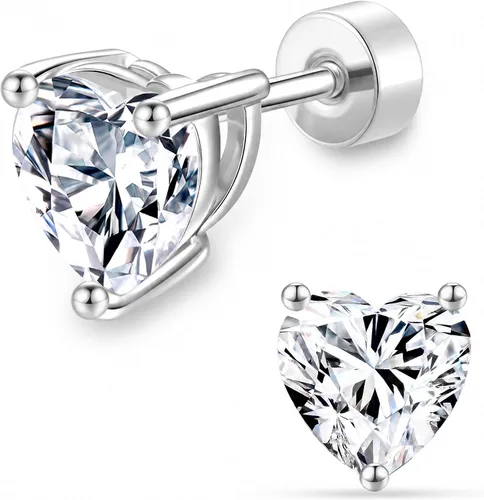 Vista 9 de Moissanite Flat Back Earrings, 0.2-2ct Lab Created Moissanite Bisel redondo