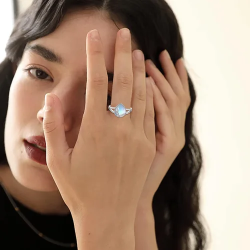 Vista 2 de POPLYKE Anillo de plata de ley con piedras preciosas de filigrana, regalo para mujeres, mamá, esposa