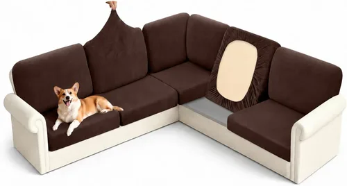 Vista 19 de Arfntevss - Fundas para sofá modular en forma de L de 5 asientos, fundas elásticas ajustadas para cojín de sofá de esquina para perros, protector