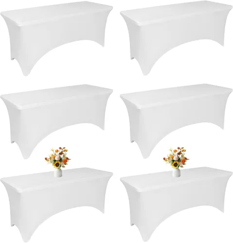 Vista 9 de Fundas de Mesa de Spandex Negro para Mesas de 6 Pies - Protector de Mantel Rectangular Universal Ajustado Elástico de 6 Pies, Lavable y Resistente a
