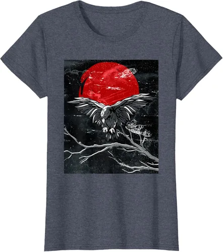 Vista 85 de Red Moon Raven - Camiseta japonesa de cuervo negro, Negro, S