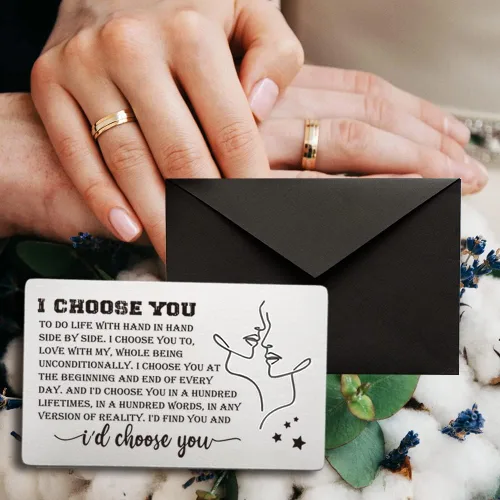 Vista 4 de FOKCBOCM Tarjetas de aniversario para él y ella, tarjeta de inserción de billetera con texto en inglés "I Choose You", divertida nota de amor