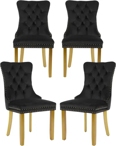 Vista 66 de Juego de 2 sillas de comedor de terciopelo, silla de comedor tapizada de alta gama con tirador de anillo en la espalda, adorno de clavos y patas