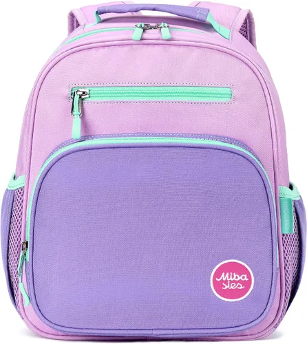 Vista 2 de mibasies Mochila para niñas y niños, ideal para niños y niñas, mochila para preescolar jardín de infantes y primaria, Púrpura claro, Niñito-12