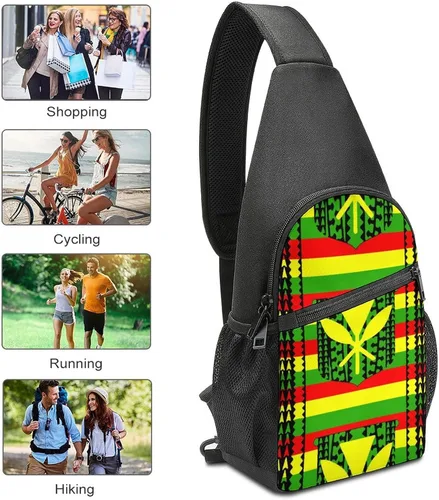 Vista 3 de Tribal Kanaka Maoli Bandera Impreso Bandolera Bandolera Hombro Mochila Pecho Lateral Daypack para Viajes Senderismo