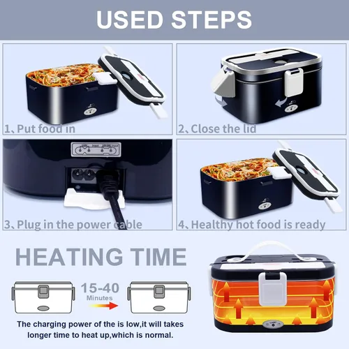 Vista 3 de Fiambrera eléctrica de calentamiento rápido de 80 W para hombres, regalo - Calentador de alimentos portátil de gran capacidad de 1.8L para adultos