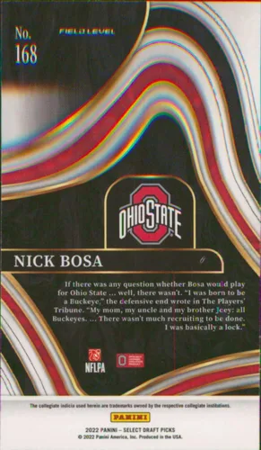 Vista 2 de Panini Select Draft Picks #168 Nick Bosa Ohio State Buckeyes Tarjeta de fútbol 2022 - Sportscard Superstore