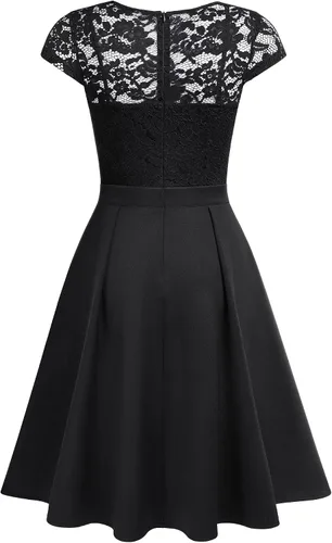 Vista 7 de MISSMAY Vestido de cóctel con cuello en V y encaje floral retro para mujer