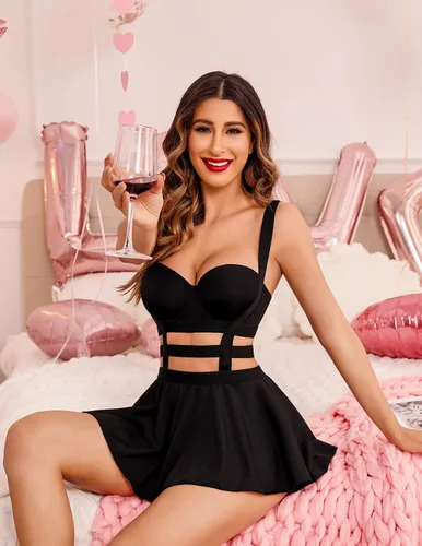 Vista 5 de Avidlove - Falda sexy para mujer, acampanada, plisada, corta con tirantes