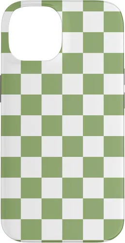 Vista 4 de Funda clásica a cuadros para iPhone 13 Pro Max, color verde salvia y blanco